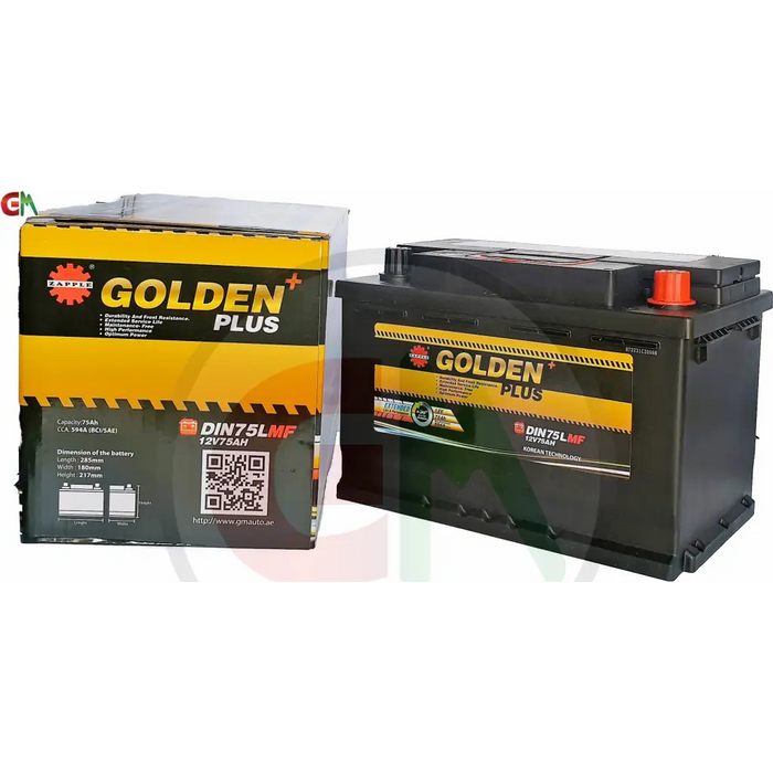 Zapple Golden Plus Car Battery - DIN75LMF 12V75AH - Car