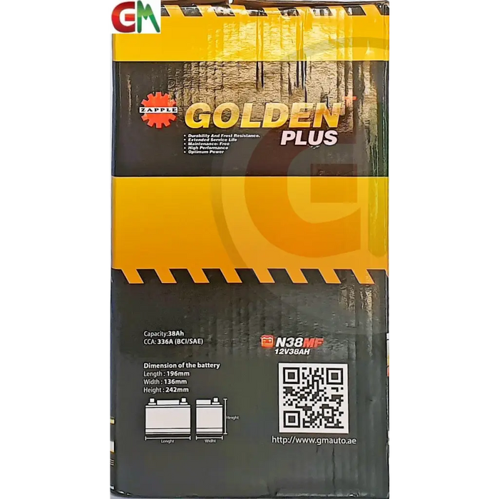 Zapple Golden Plus Car Battery - N38MF 12V38AH - Car Battery